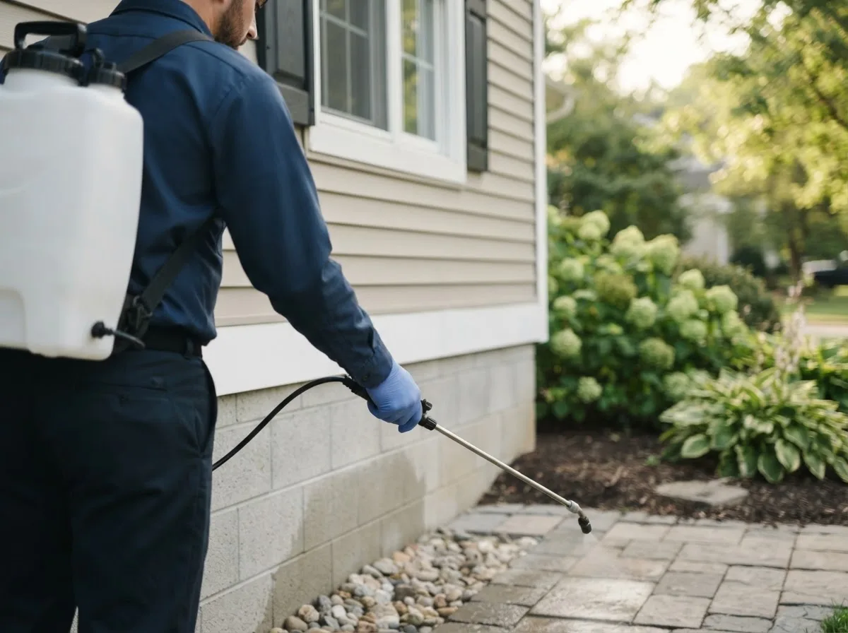 Pest control technician inspecting a home in Turners Falls, MA